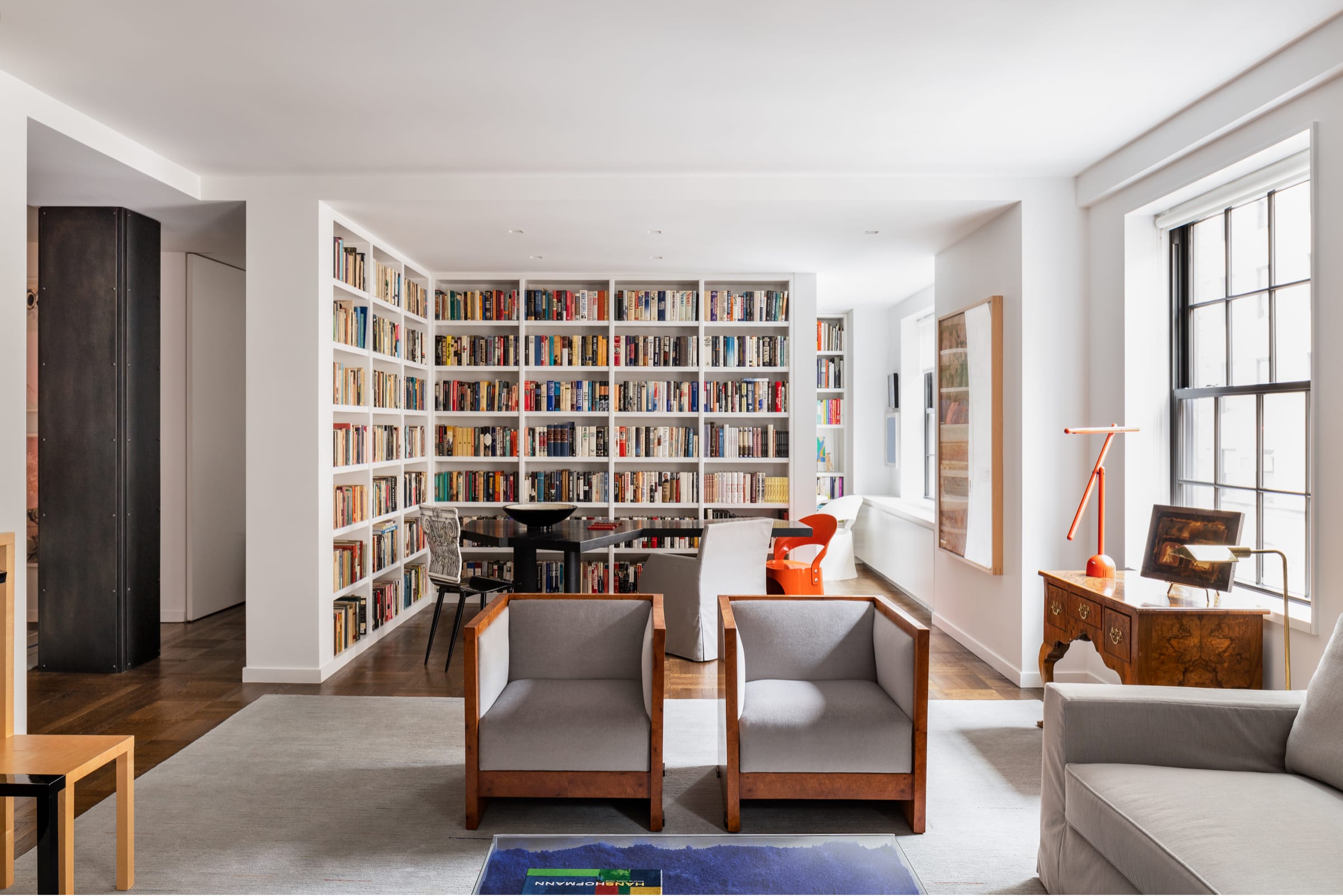 living room with a reclaimed wood ceiling