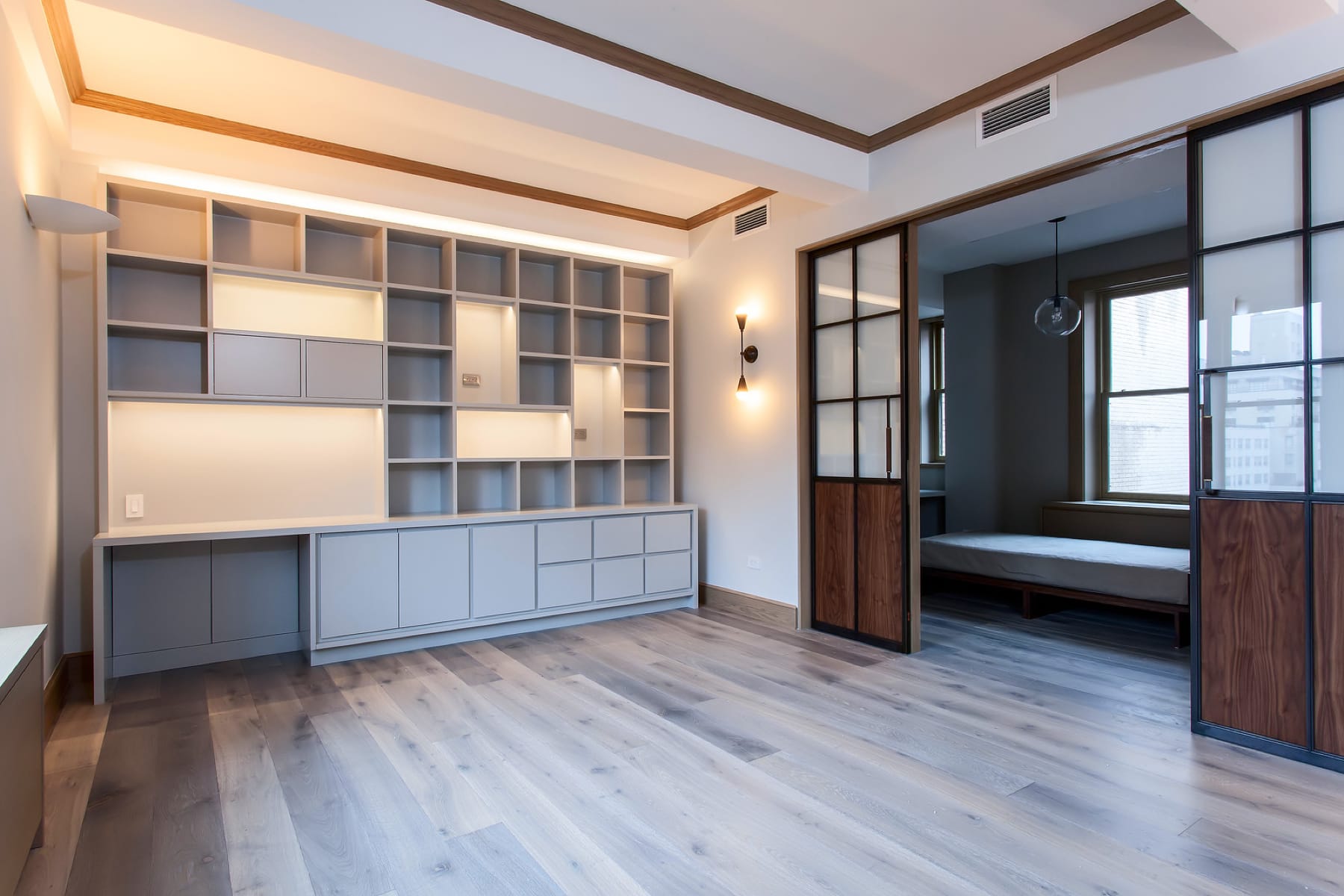 Wall cabinet and sliding glass doors