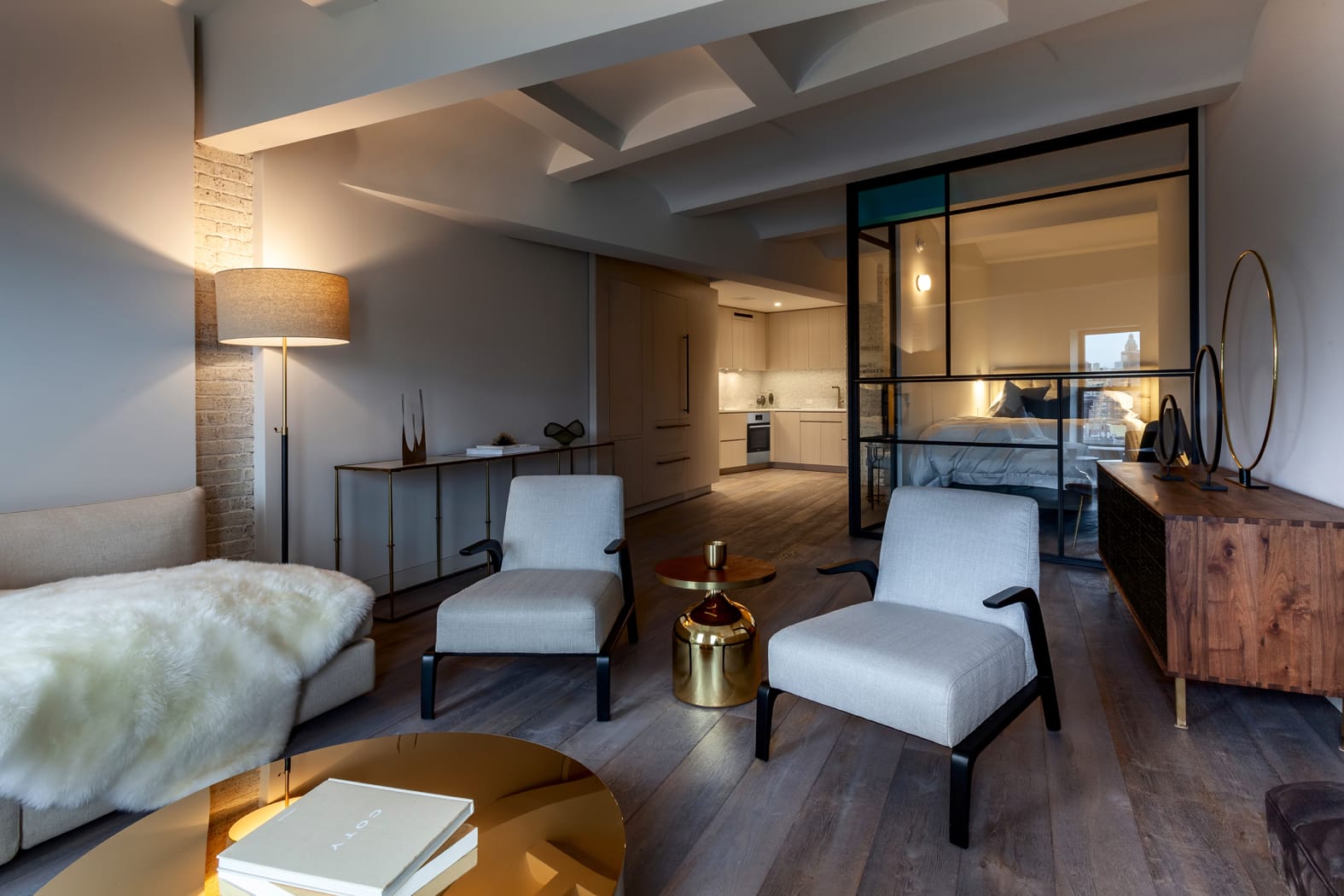 living room with a reclaimed wood ceiling