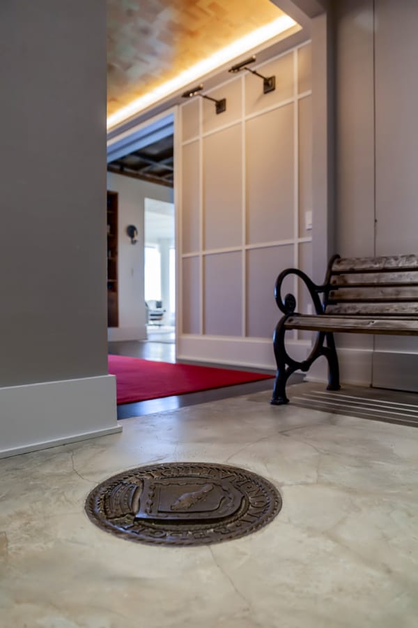 living room with a reclaimed wood ceiling
